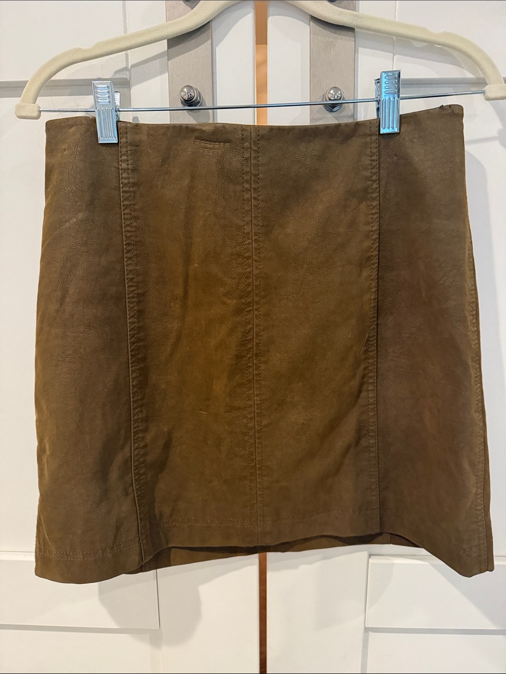 Free People Green/Brown Suede Leather A-Line Mini Skirt Sz 8